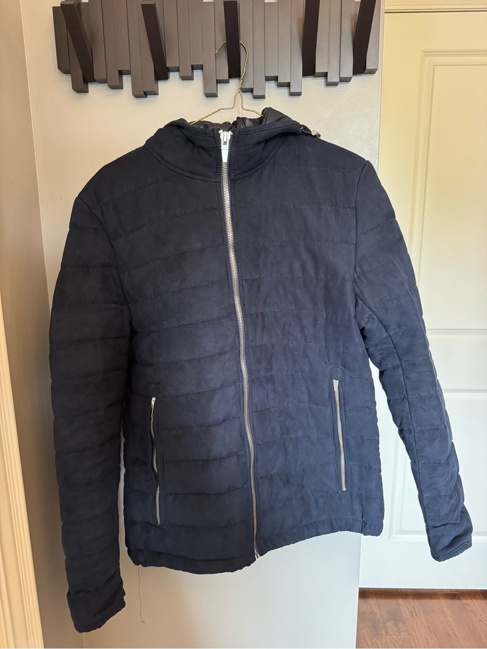 Men's Navy Quilted Hooded Jacket